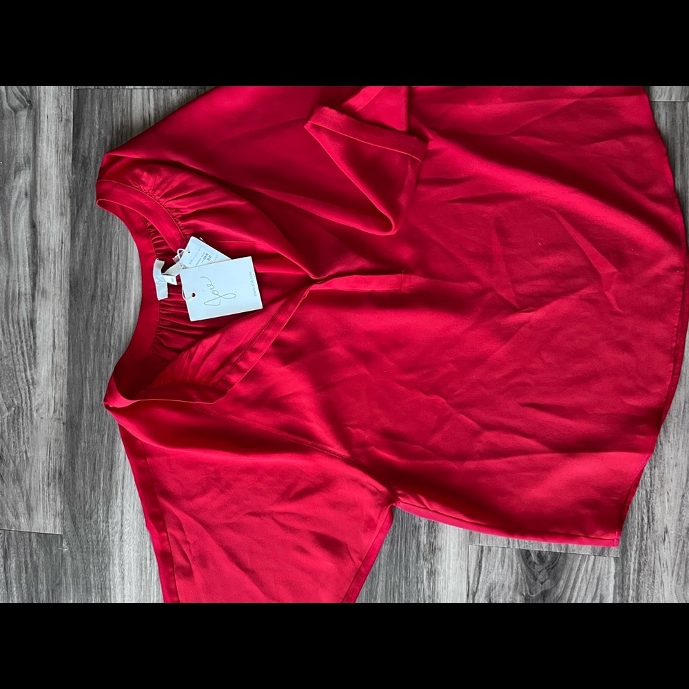 Joie Yareli Split Neck Chiffon Blouse in RED